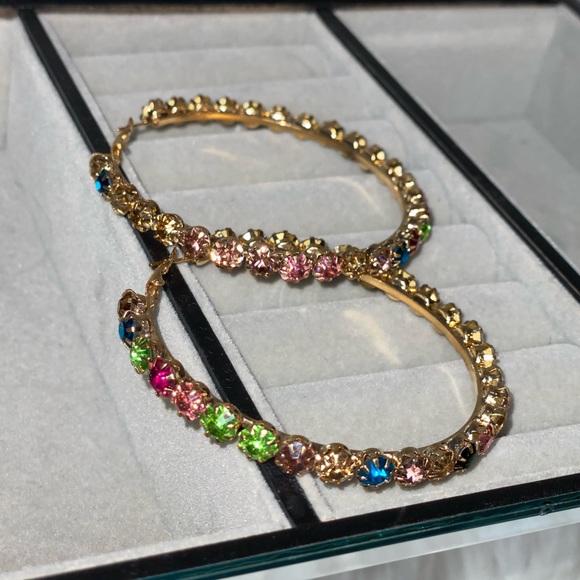 Brand New Multi-Color Rhinestone Hoops medium size - Picture 6 of 8